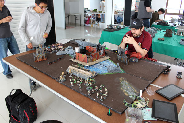 On one of the tables- three armies clashed - Tyranids, Blood Angles and Necrons
