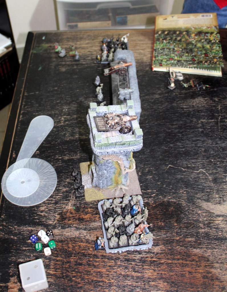 Dwarfs ready for battle. From the bottom: Longbeards, Flamethrower, 2 Cannons and Warriors. All deployed on the west of the stronghold.