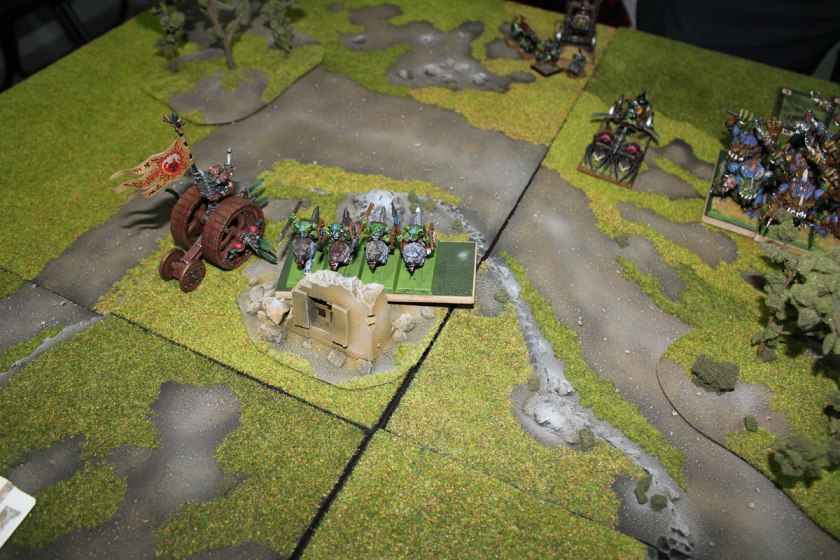 Doomwheel moved 16 inchens and stopped right beside vanguarded Goblin Wolf Riders.